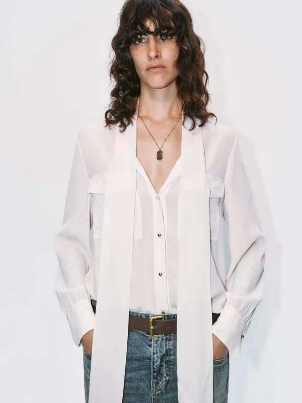 Front Tie Chiffon Blouse sold by Mo&Co