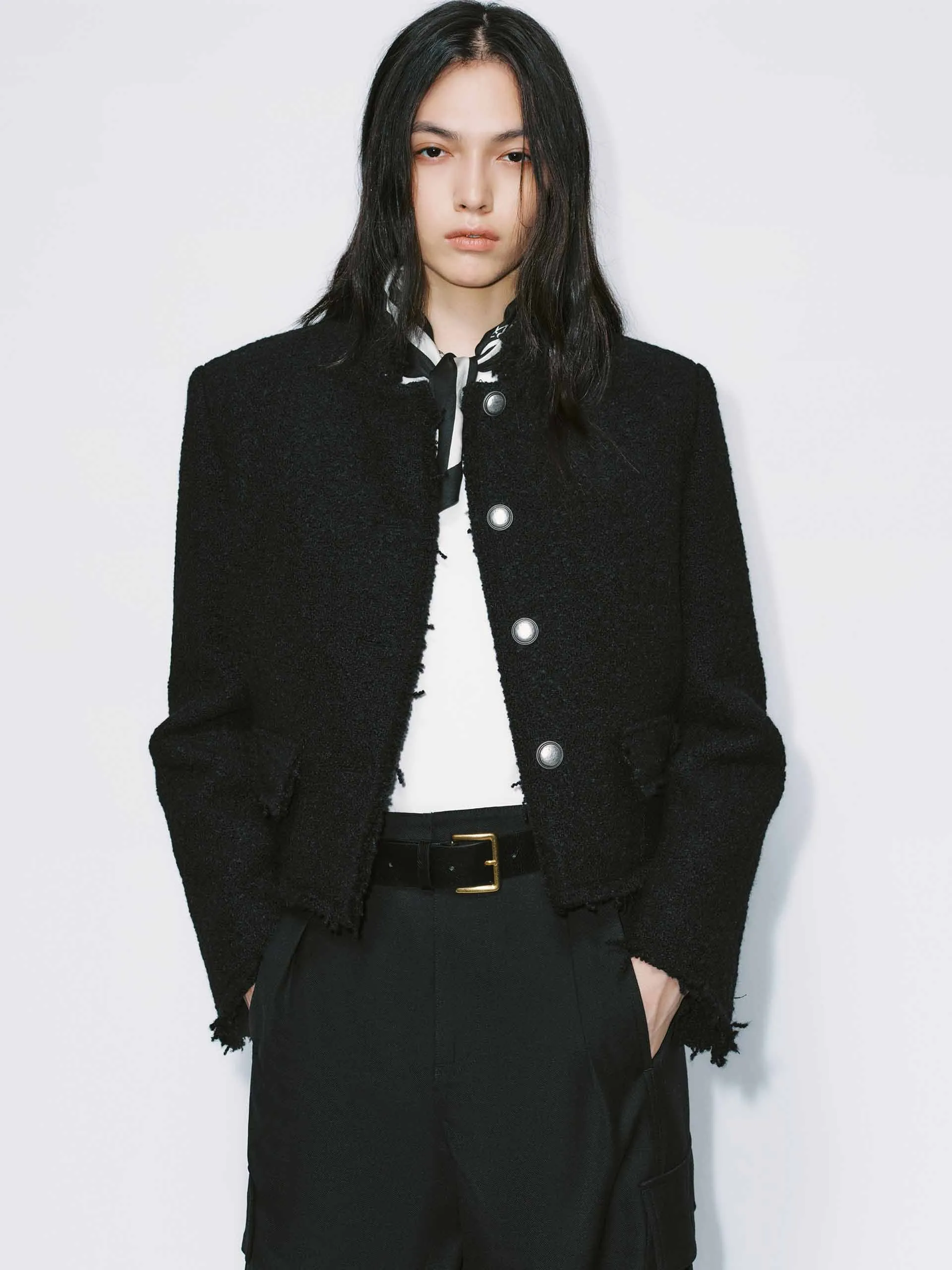 Raw Trim Cropped Coat sold by Mo&Co