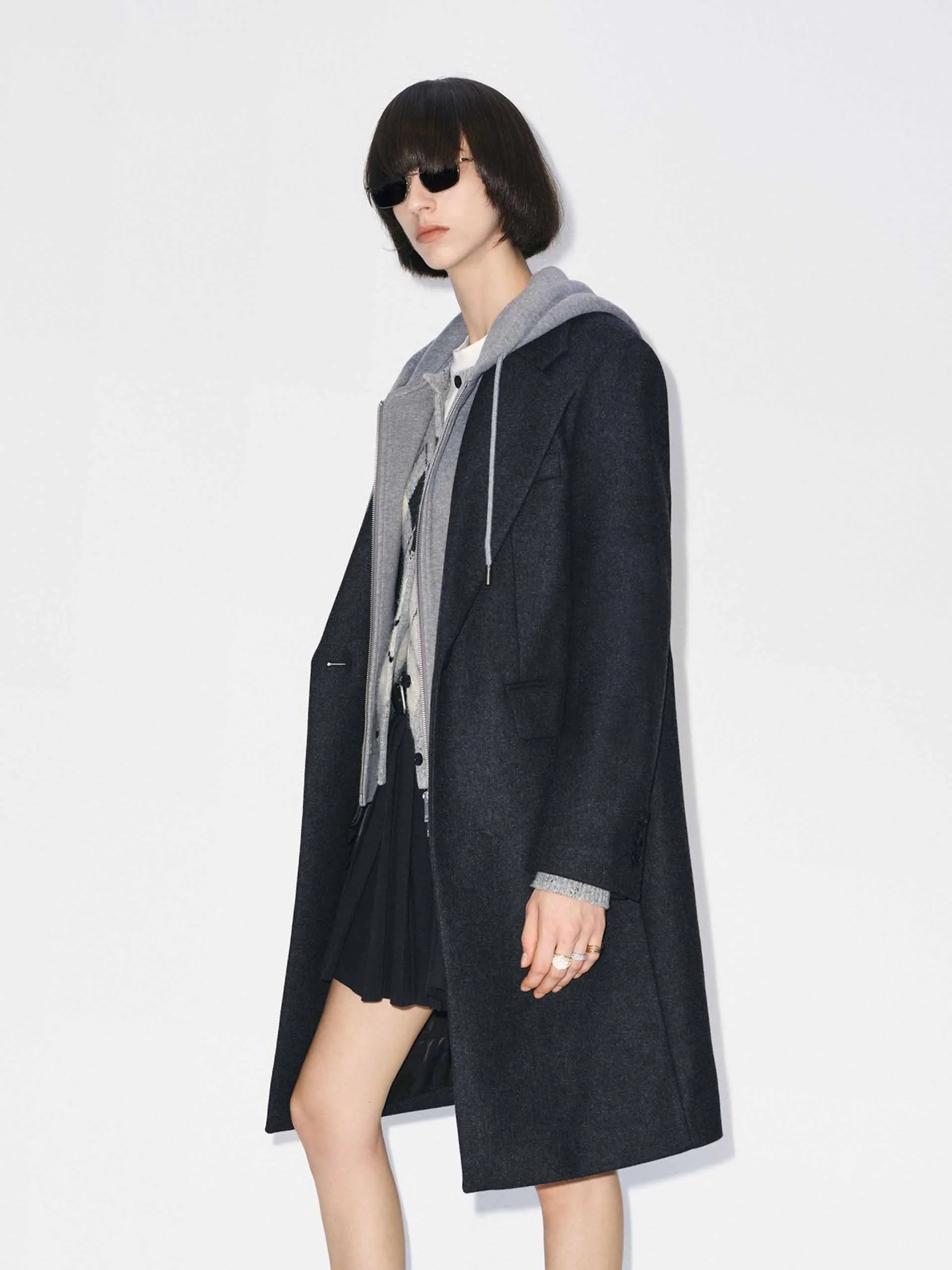 Layered Hooded Wool Coat sold by Mo&Co product image thumbnail 3