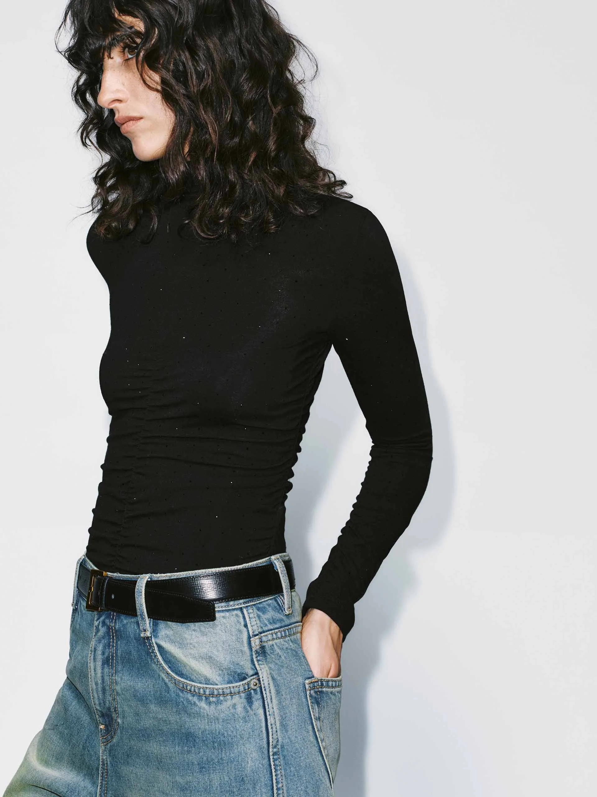 Turtleneck Rhinestone Blouse sold by Mo&Co product image thumbnail 3