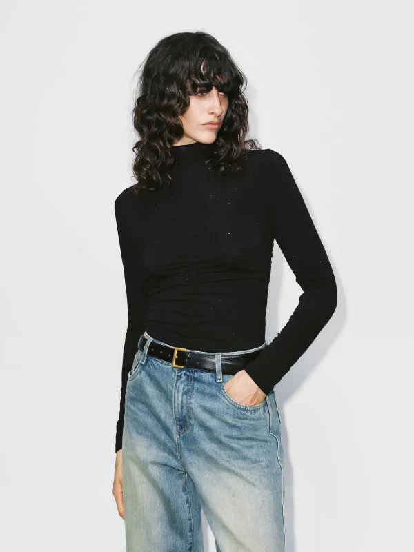 Turtleneck Rhinestone Blouse sold by Mo&Co