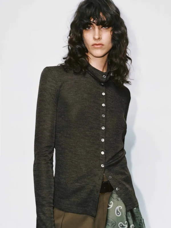 Button Closure Fitted Blouse sold by Mo&Co