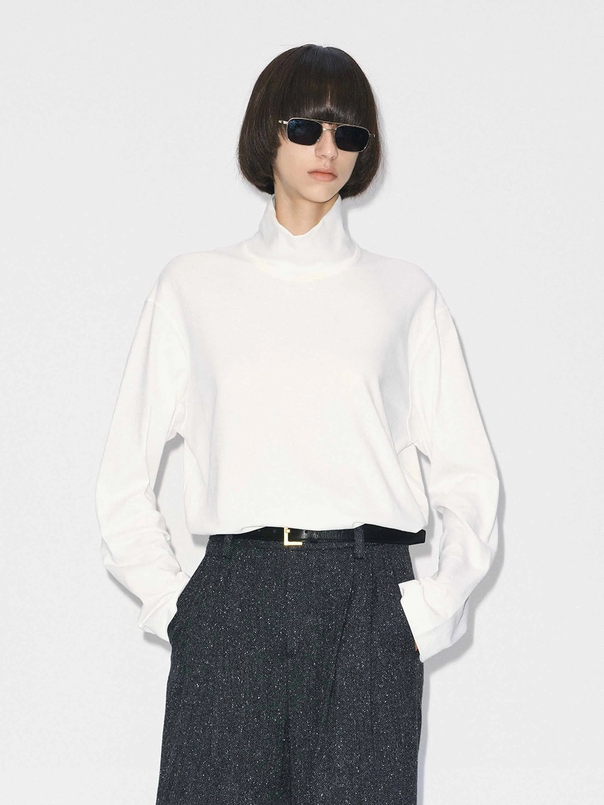 Turtleneck Pure Cotton T-shirt sold by Mo&Co