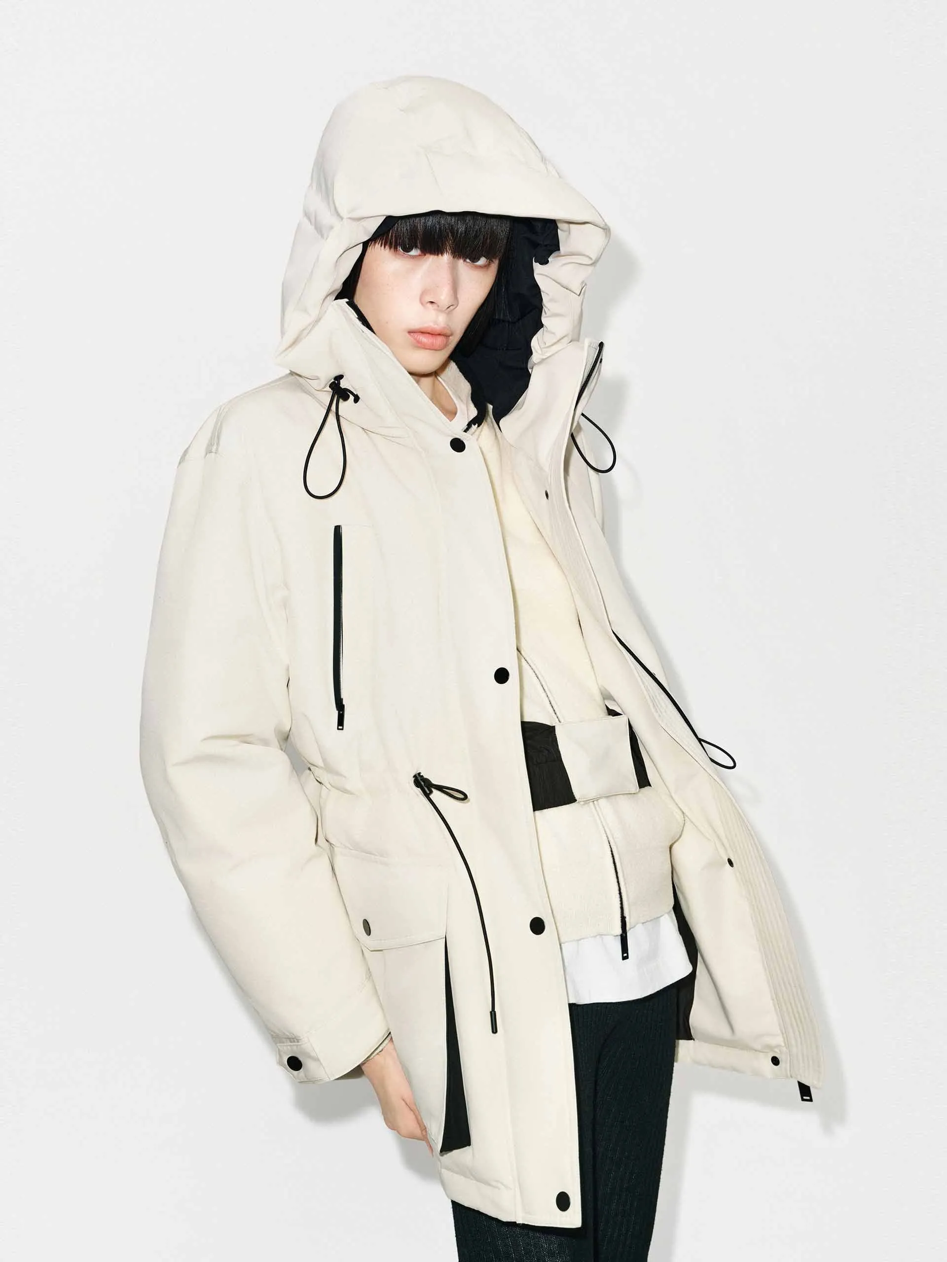 Mid-Length Hooded Down Jacket sold by Mo&Co