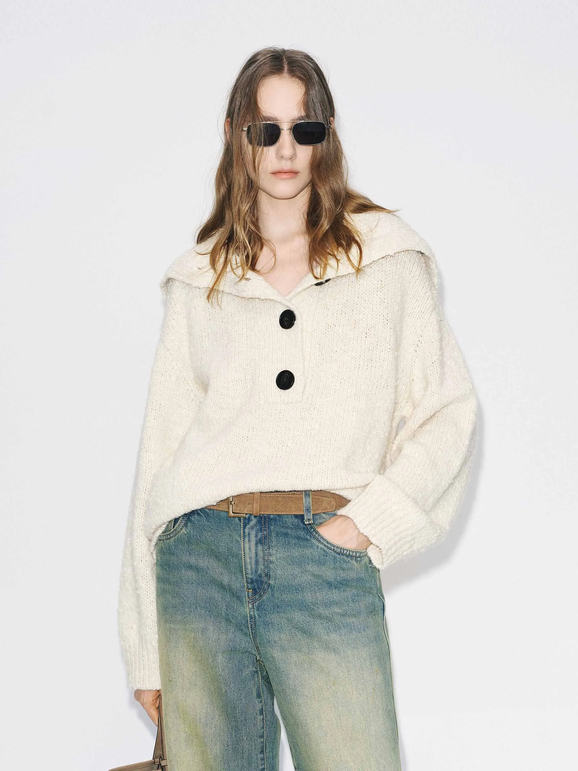 Navy Collar Knitted Sweater sold by Mo&Co