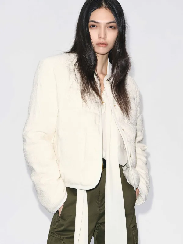 Collarless Cropped Down Jacket sold by Mo&Co