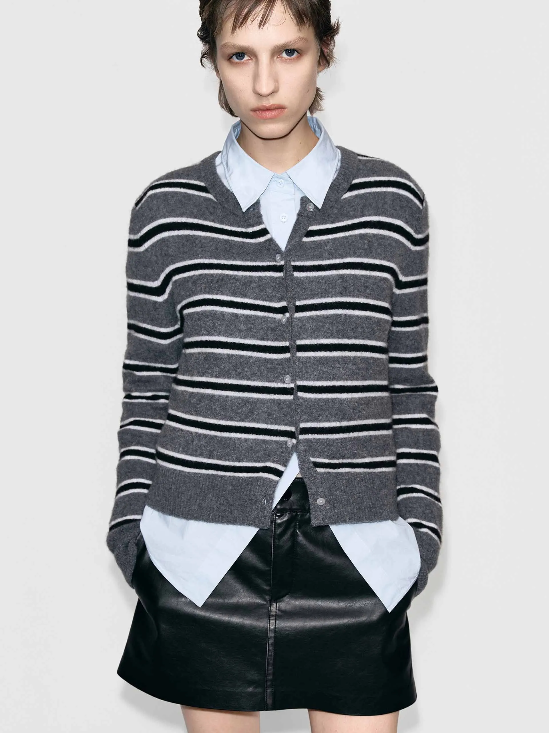 Round Neck Stripe Cardigan sold by Mo&Co