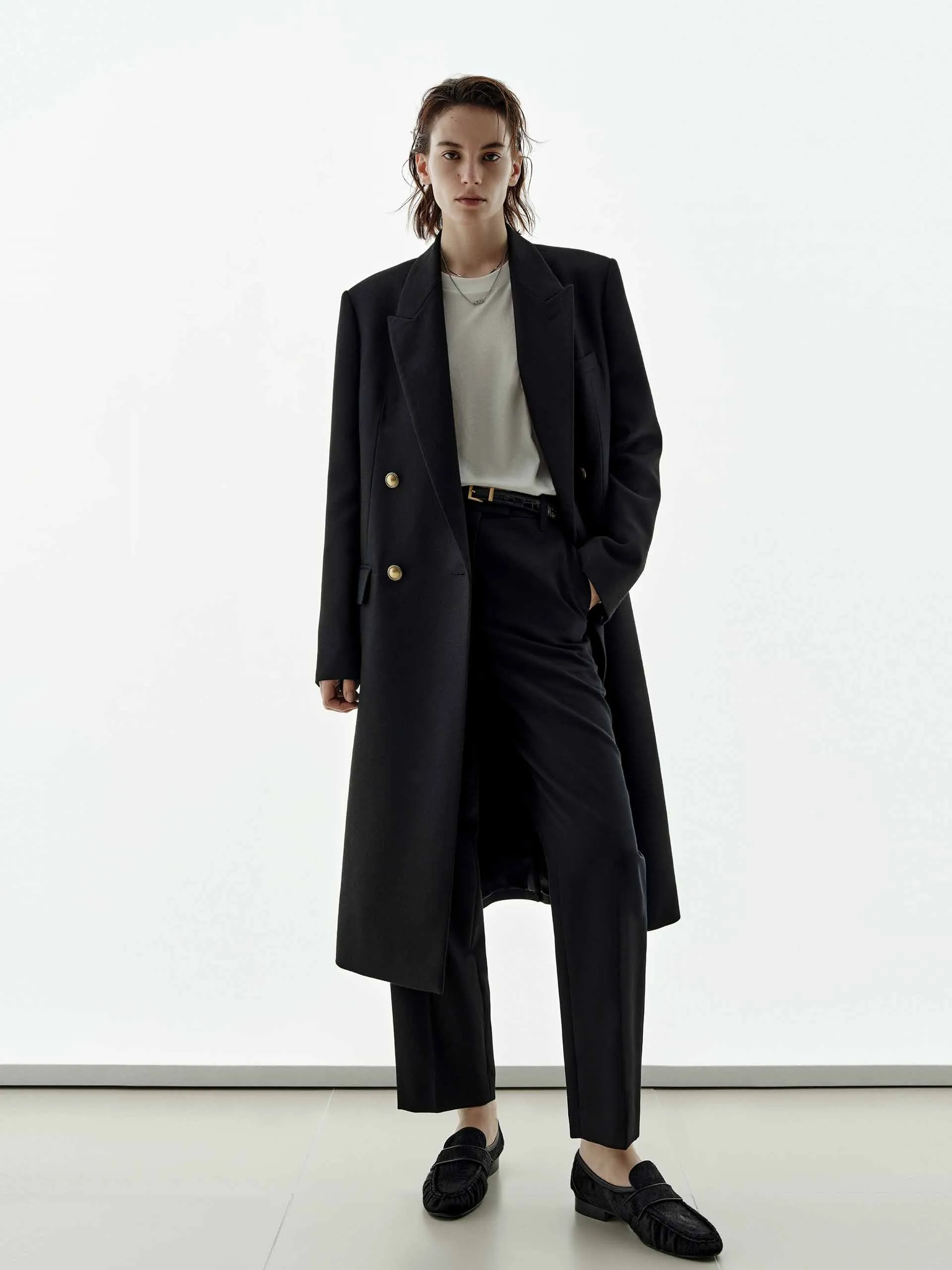 Longline Metal Button Coat sold by Mo&Co