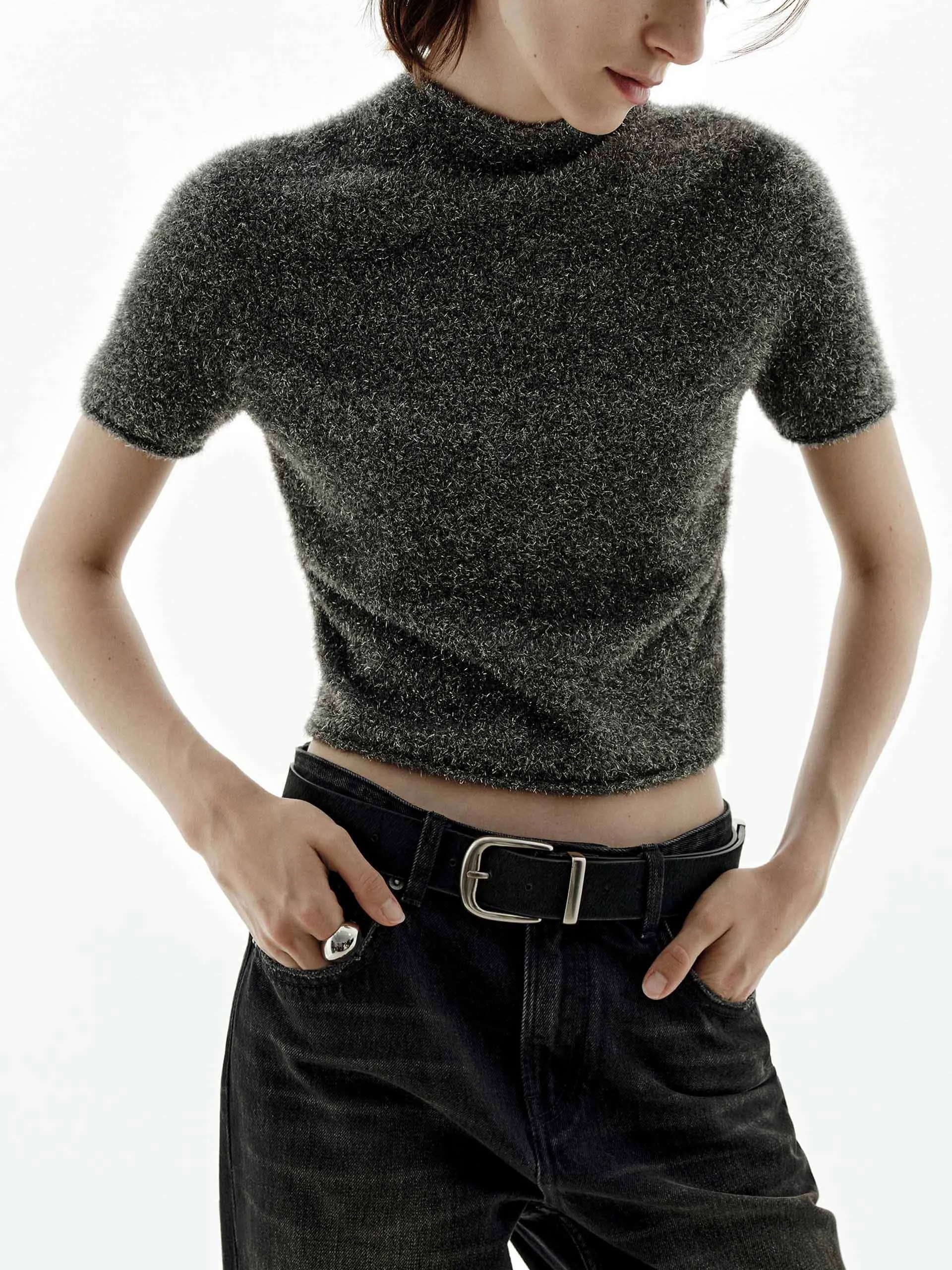 Cropped Metallic Knitted Top sold by Mo&Co product image thumbnail 5