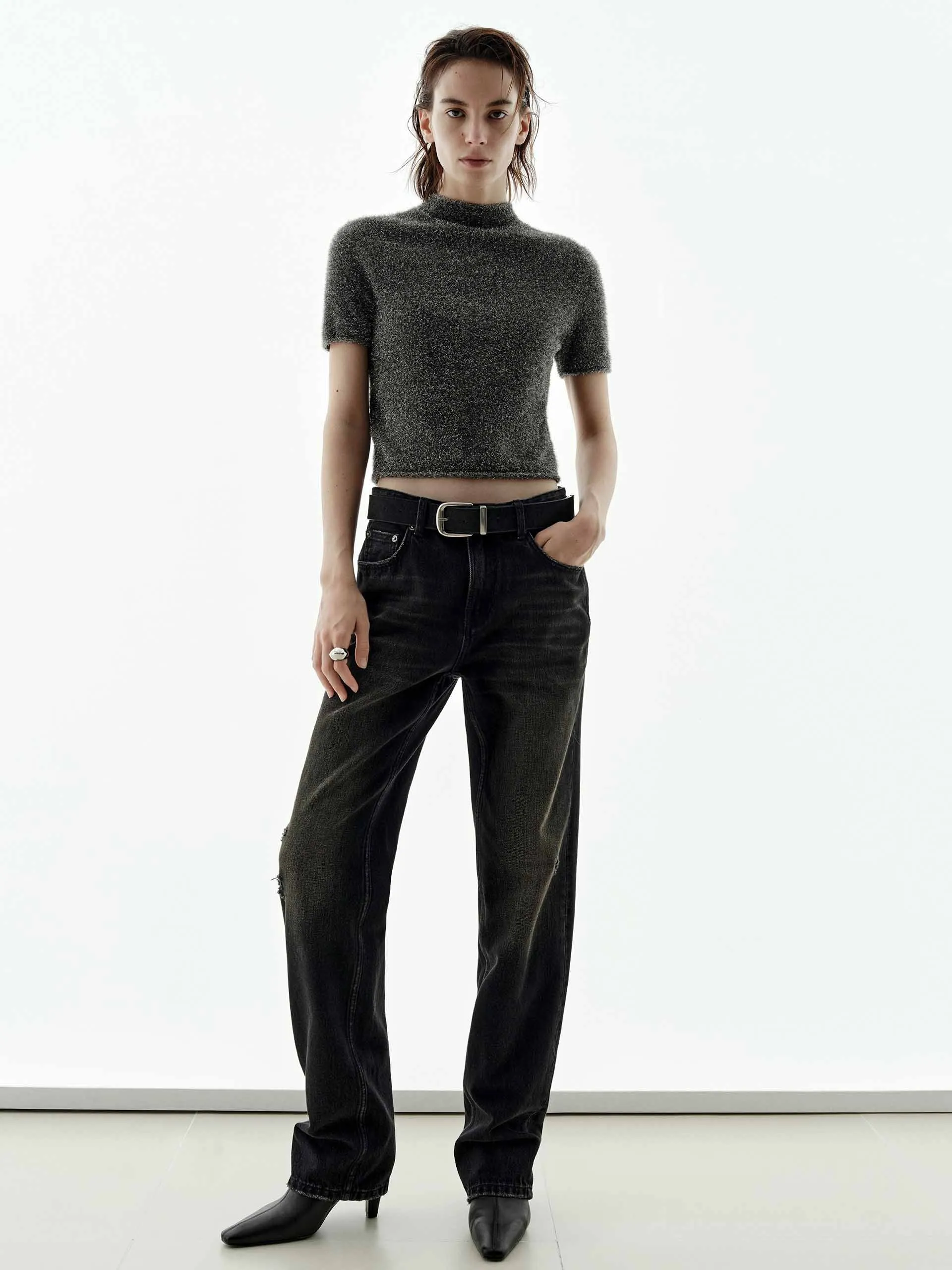 Cropped Metallic Knitted Top sold by Mo&Co product image thumbnail 2