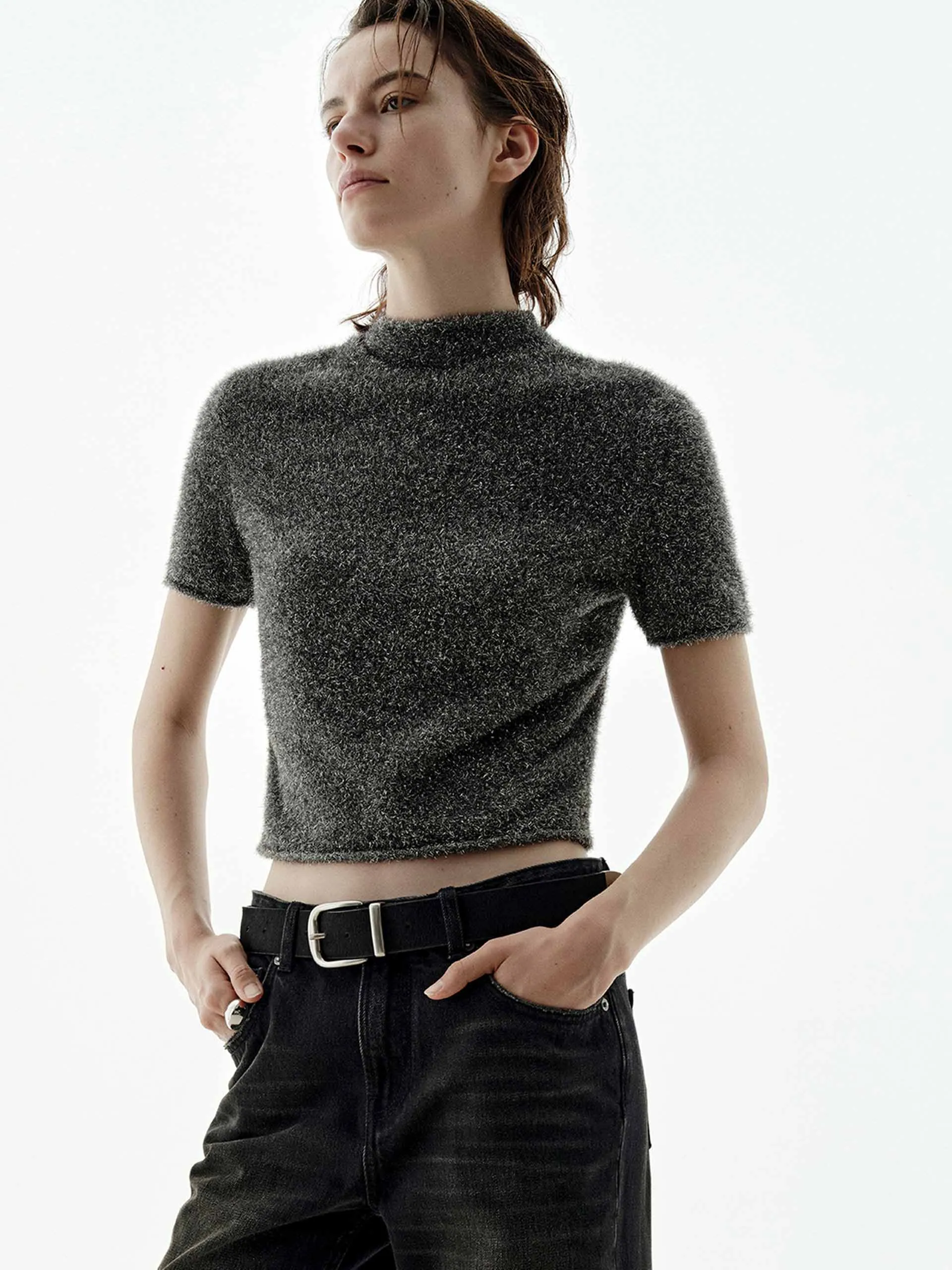 Cropped Metallic Knitted Top sold by Mo&Co product image thumbnail 3