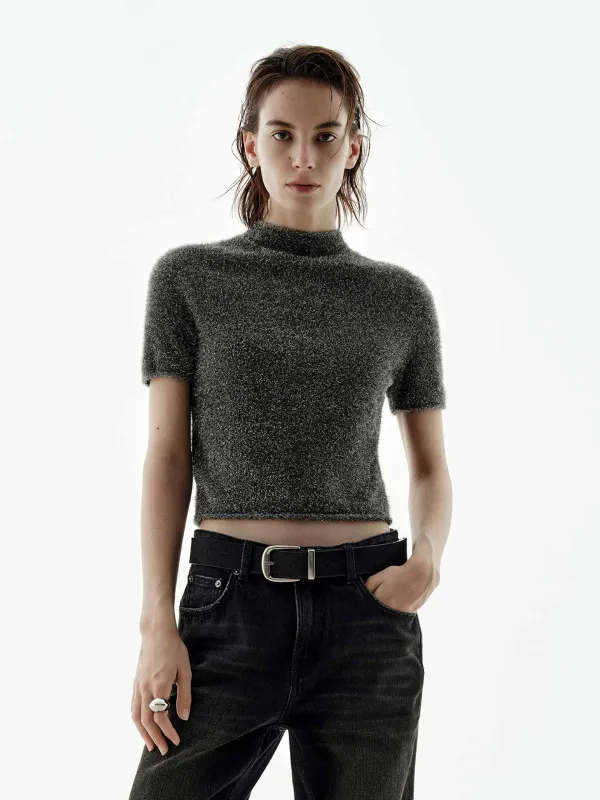 Cropped Metallic Knitted Top sold by Mo&Co