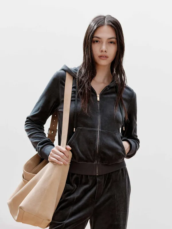 Velvet Drawstring Hooded Jacket sold by Mo&Co