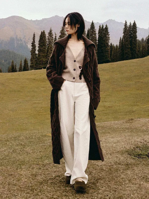 Long Cable Knit Cardigan sold by Mo&Co