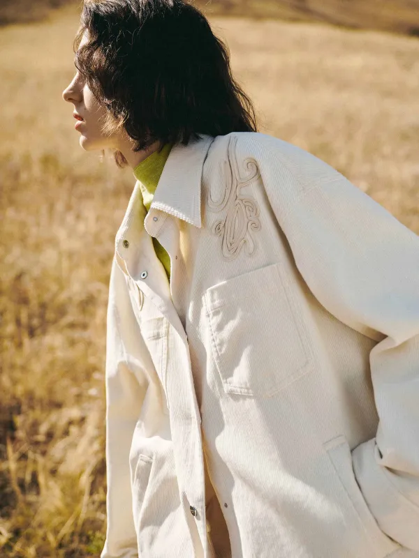 Embroidery Detail Corduroy Shirt sold by Mo&Co