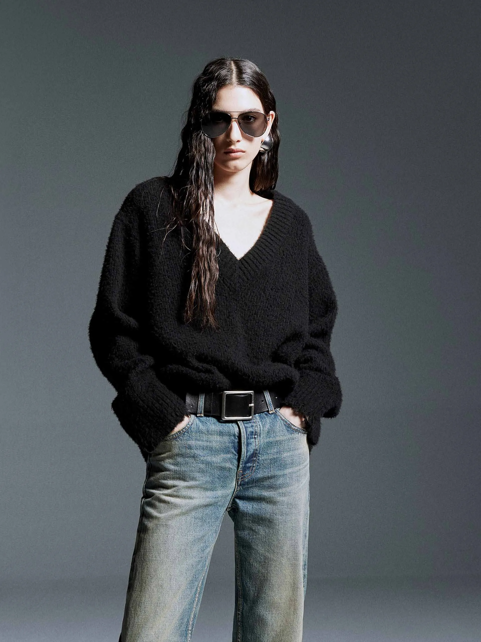 V-neck Distressed Sweater sold by Mo&Co