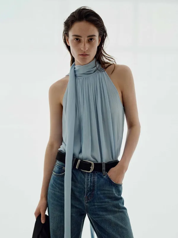 Pleated Detail Silk Blouse sold by Mo&Co