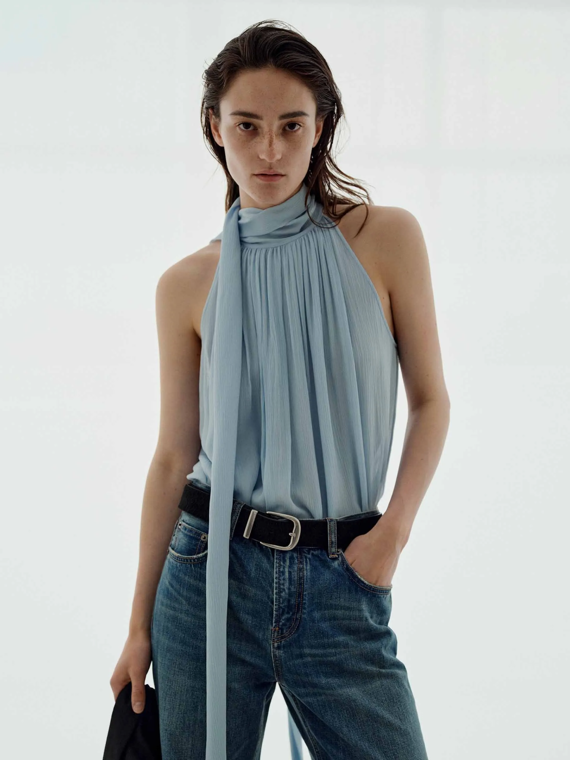 Pleated Detail Silk Blouse sold by Mo&Co