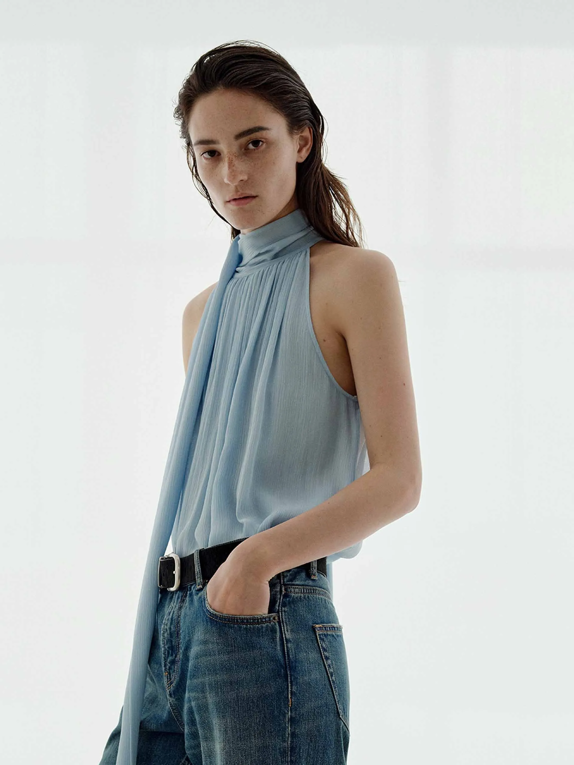 Pleated Detail Silk Blouse sold by Mo&Co product image thumbnail 3