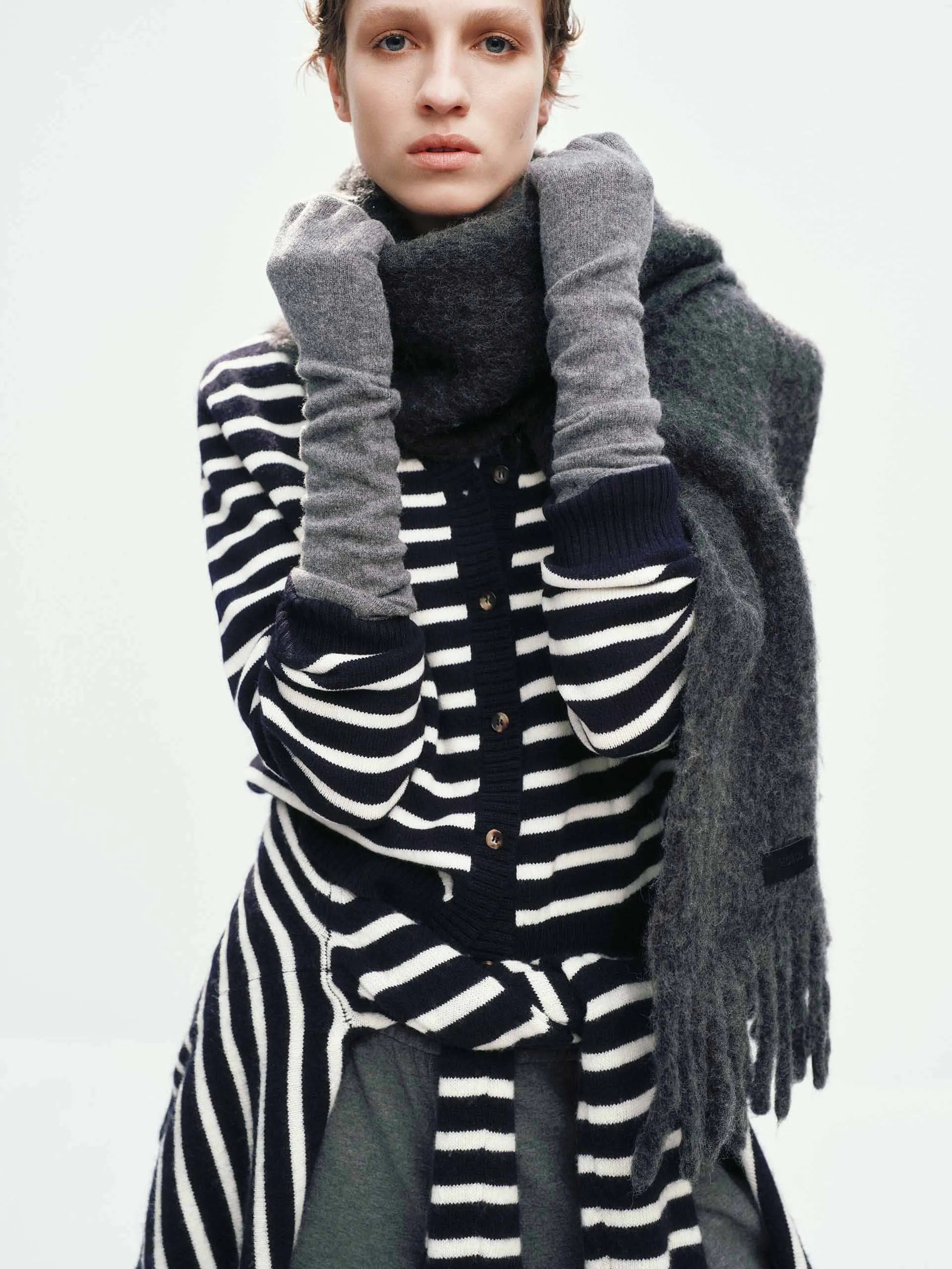 Wool Striped Knit Cardigan sold by Mo&Co