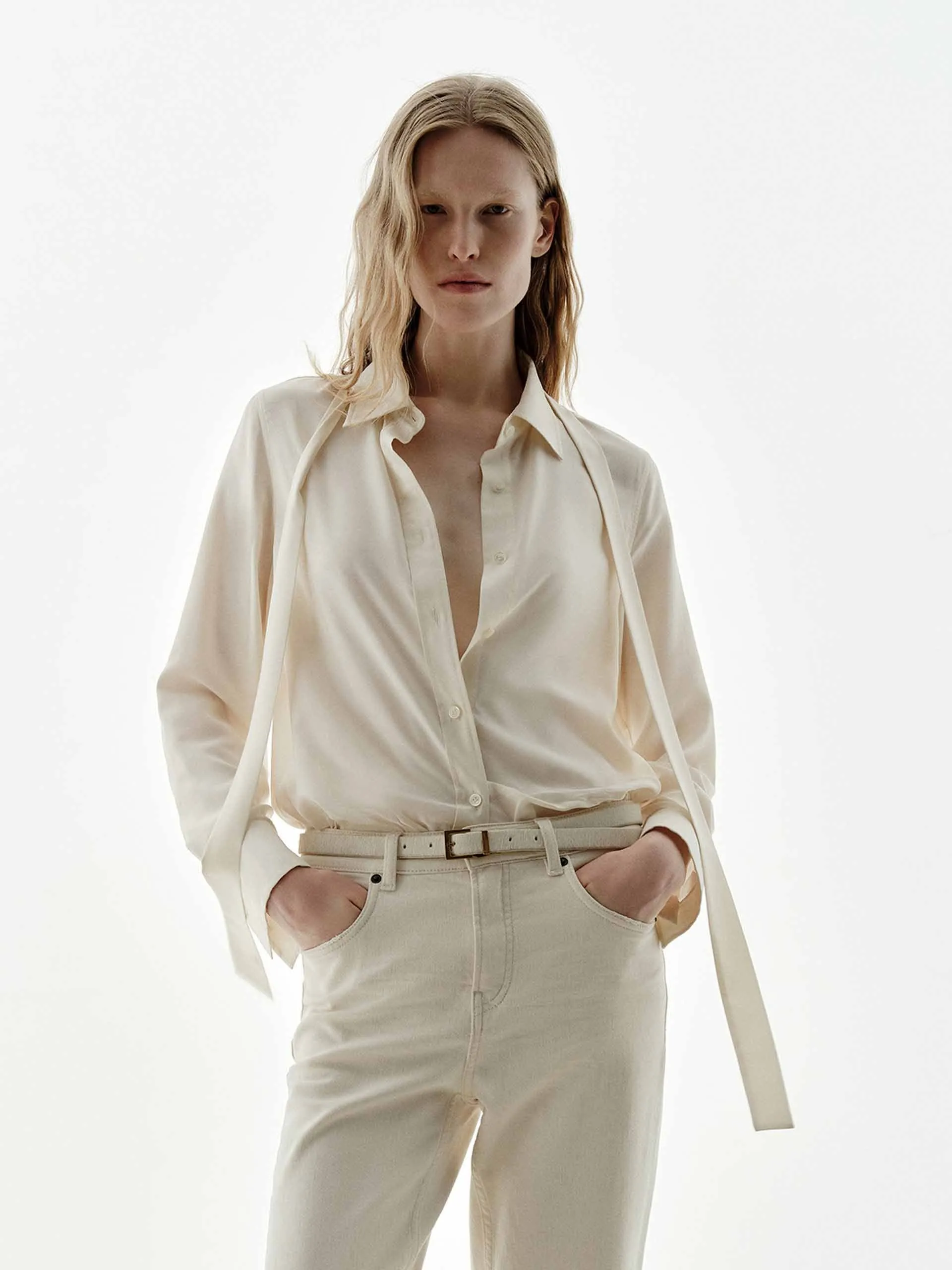 Necktie Detail Silk Shirt sold by Mo&Co product image thumbnail 3