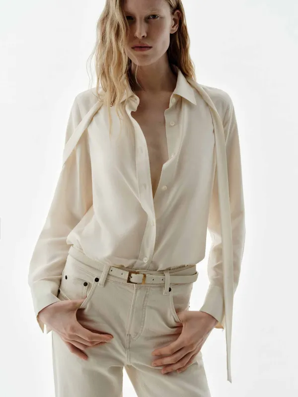 Necktie Detail Silk Shirt sold by Mo&Co