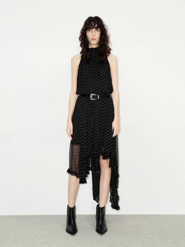 Irregular Hem Polka Dot Dress sold by Mo&Co