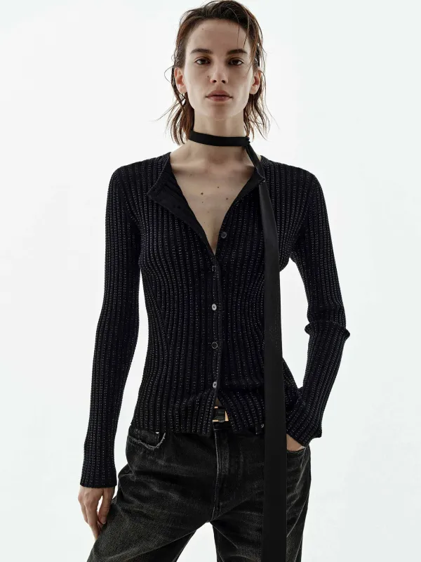 Hotfix Rhinestone Fitted Cardigan sold by Mo&Co