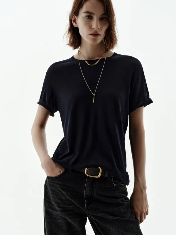 Pure Color Silk Blend Top sold by Mo&Co