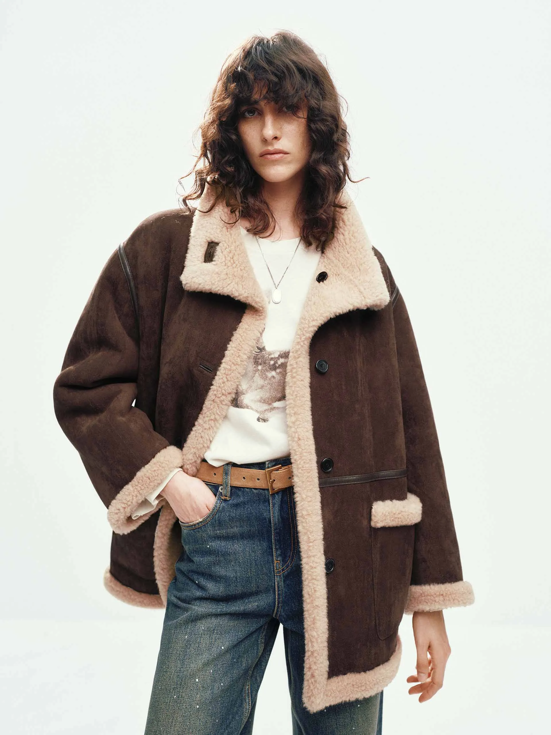 Faux Suede Fur Lining Coat sold by Mo&Co