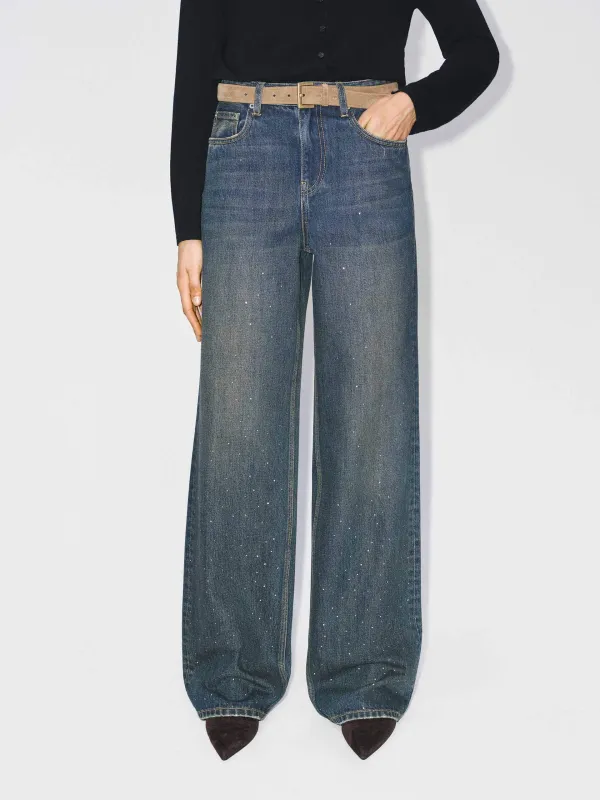 Hotfix Rhinestone Cotton Jeans sold by Mo&Co