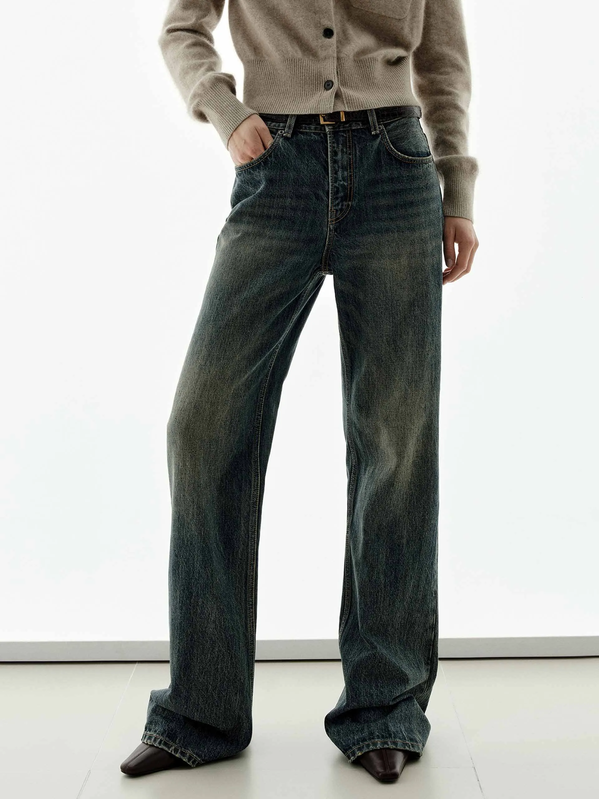 Cotton Wash Flared Jeans sold by Mo&Co