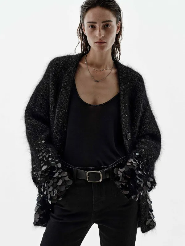 Sequin Detail Loose Cardigan sold by Mo&Co