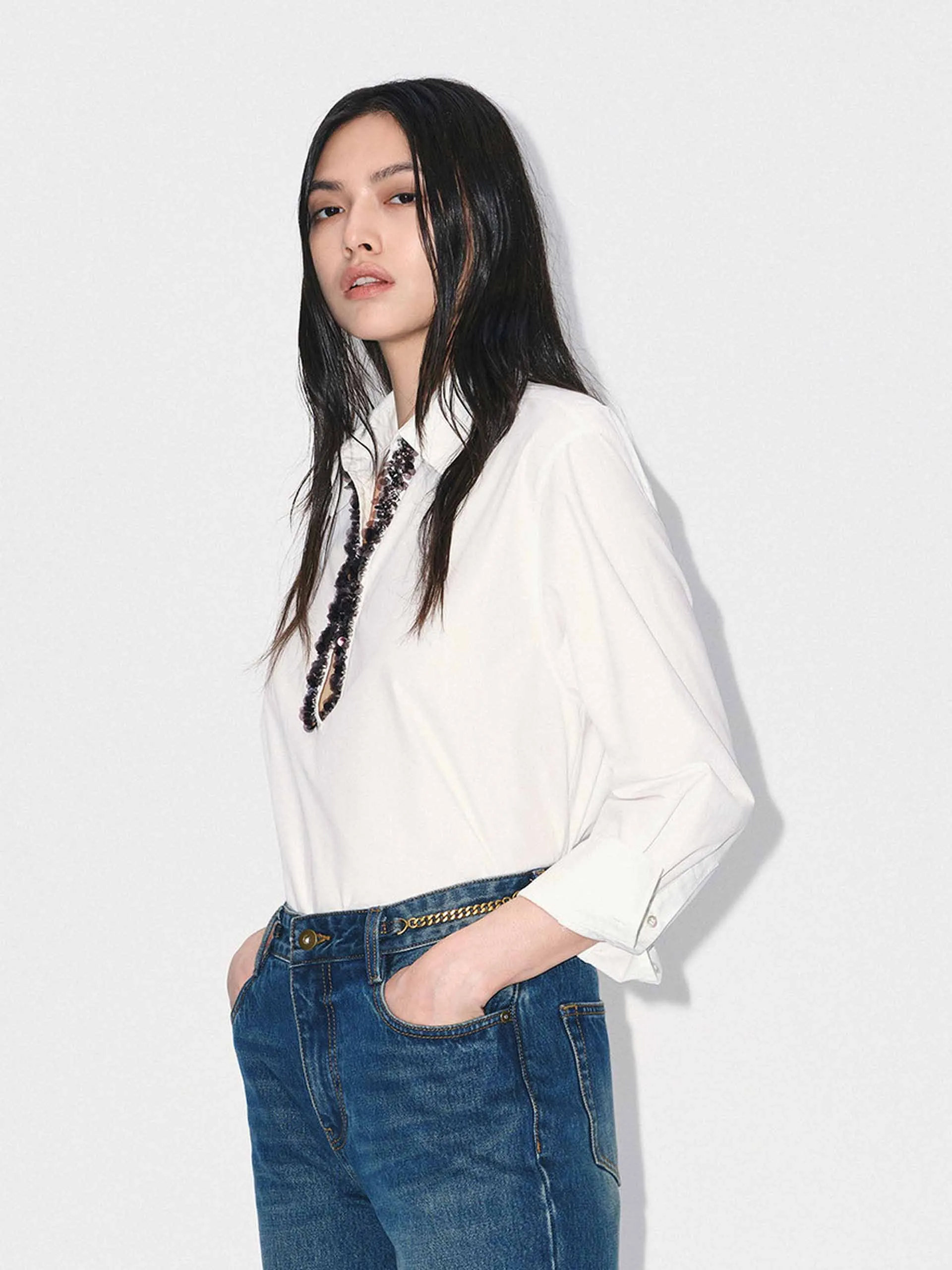 Sequins Neckline Cotton Shirt sold by Mo&Co product image thumbnail 3