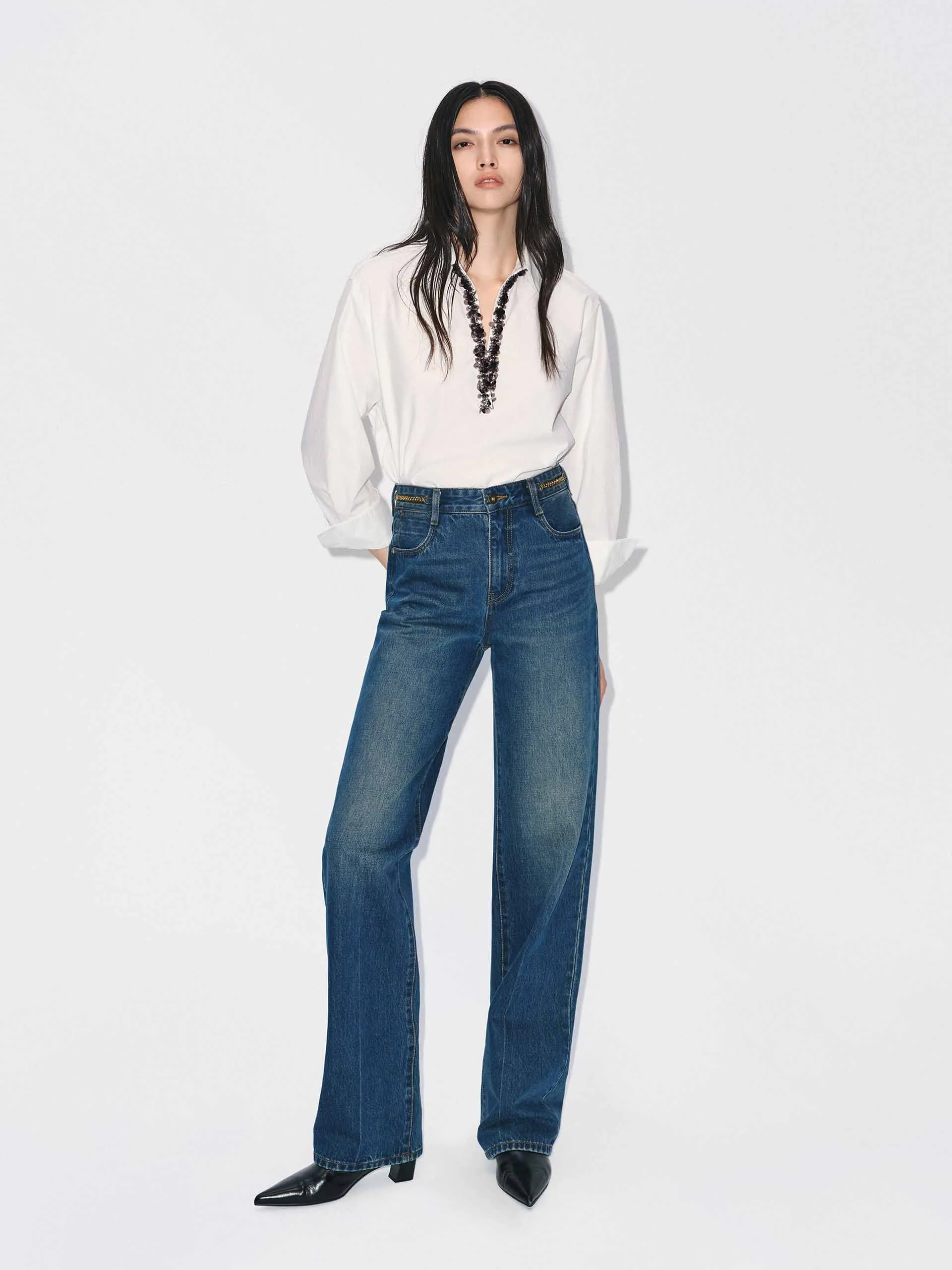 Sequins Neckline Cotton Shirt sold by Mo&Co product image thumbnail 2