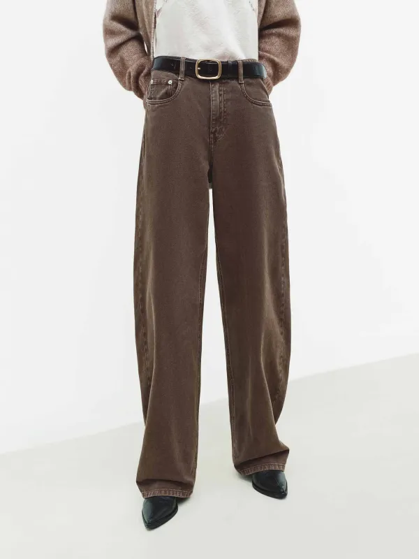 Barrel Leg Brown Jeans sold by Mo&Co
