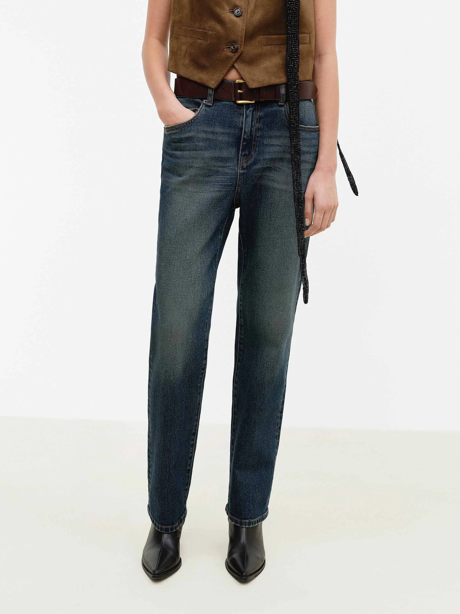 Whisker Effect Ankle Jeans sold by Mo&Co