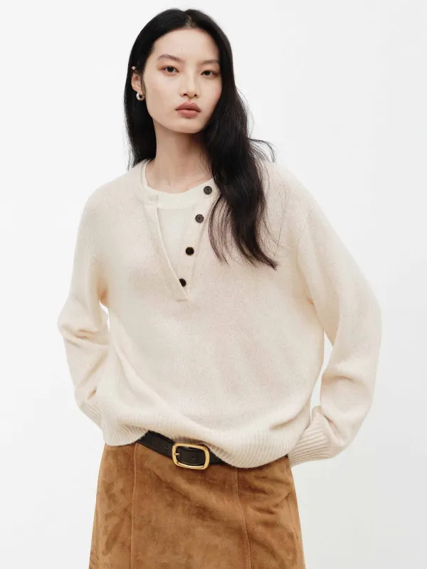 Henley Collar Wool Blend Sweater sold by Mo&Co