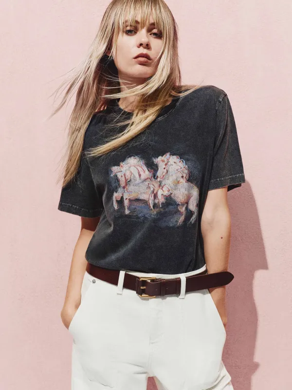 Horse Pattern Distressed T-shirt sold by Mo&Co