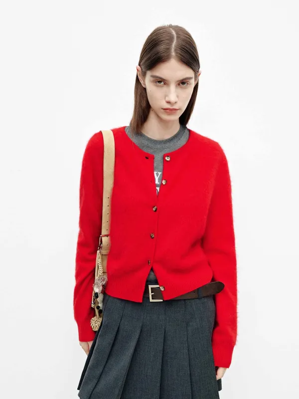 Button Cropped Wool Cardigan sold by Mo&Co