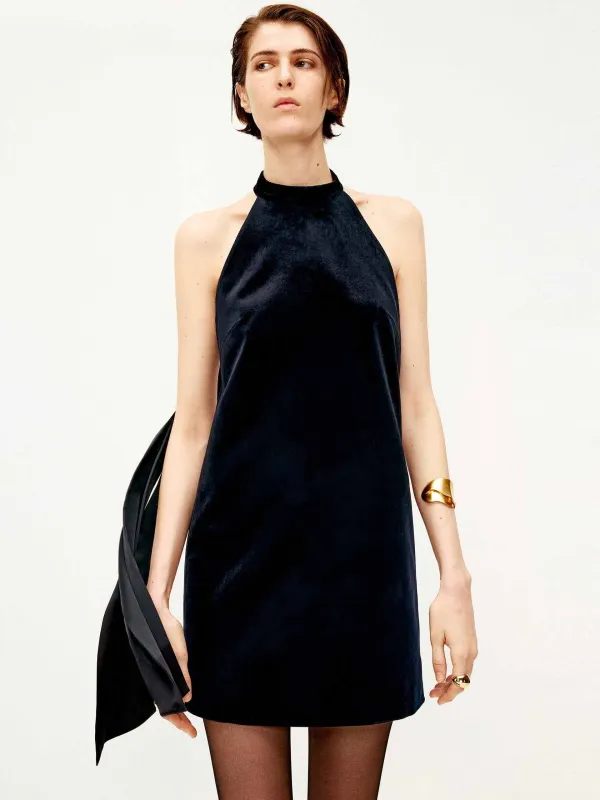 Backless Tie Detail Velvet Dress made by Mo&Co