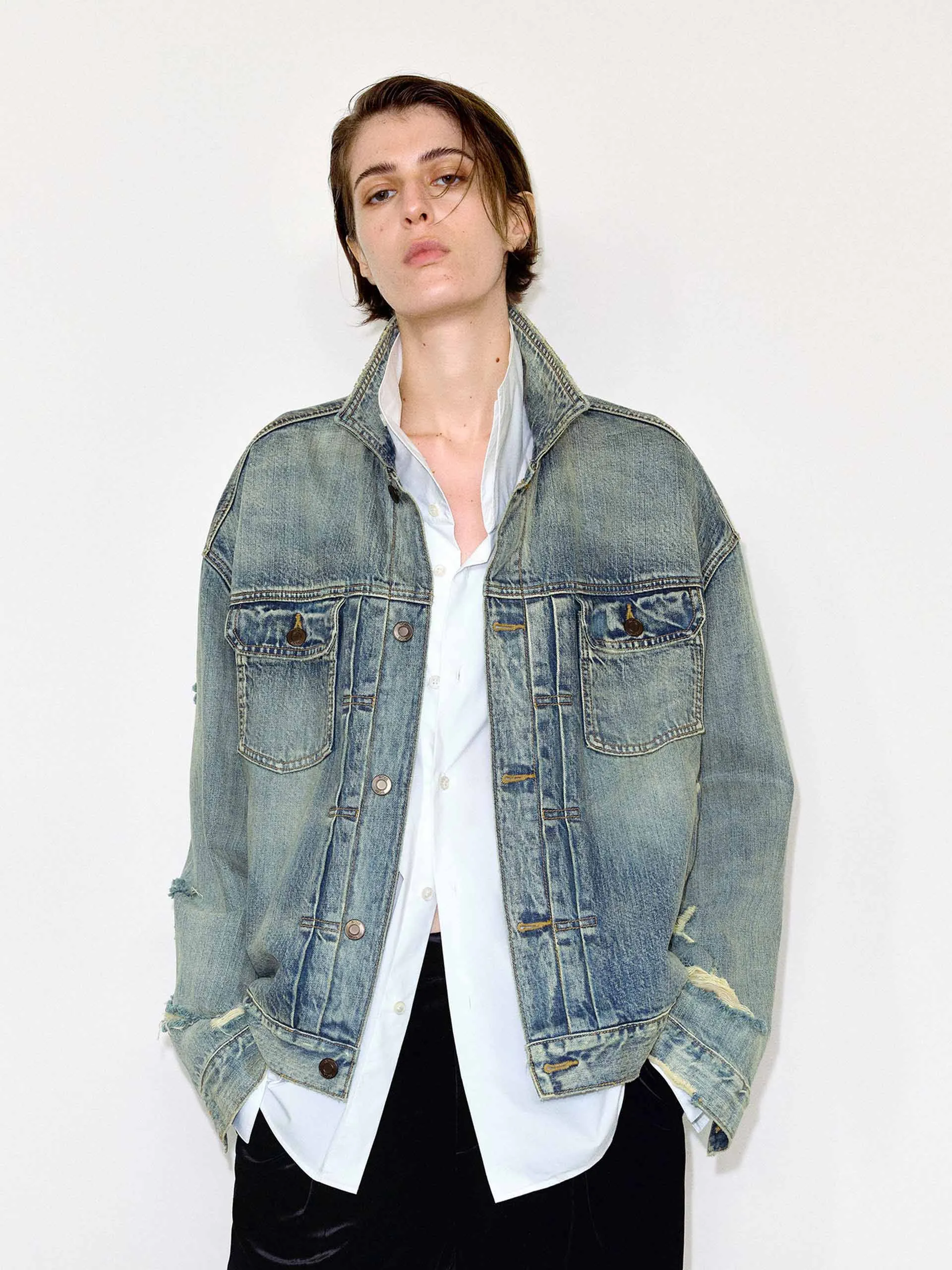 Ripped Detail Denim Jacket sold by Mo&Co product image thumbnail 3