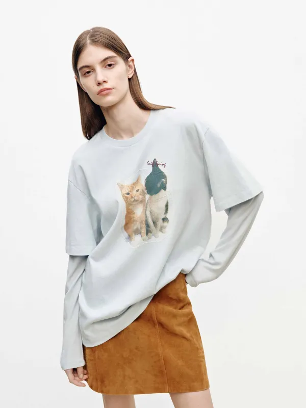 Paneled Sleeves Printed T-shirt sold by Mo&Co