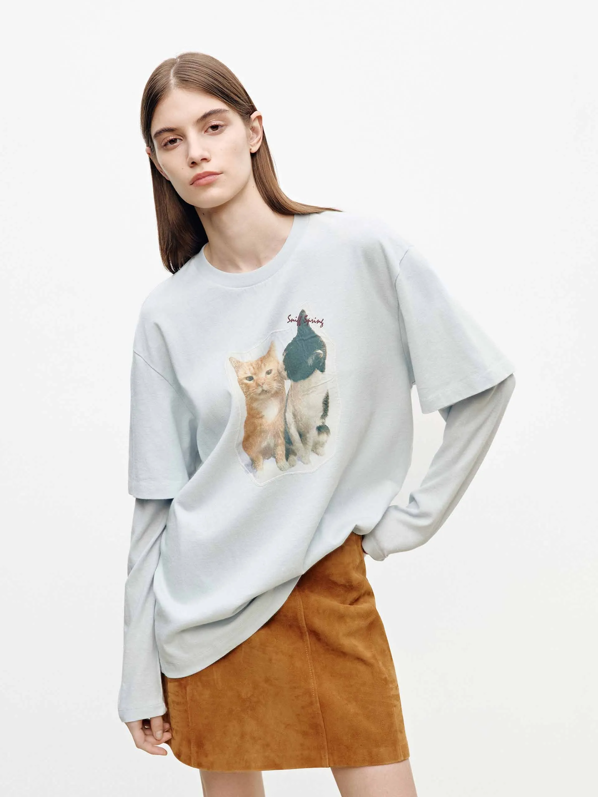 Paneled Sleeves Printed T-shirt sold by Mo&Co