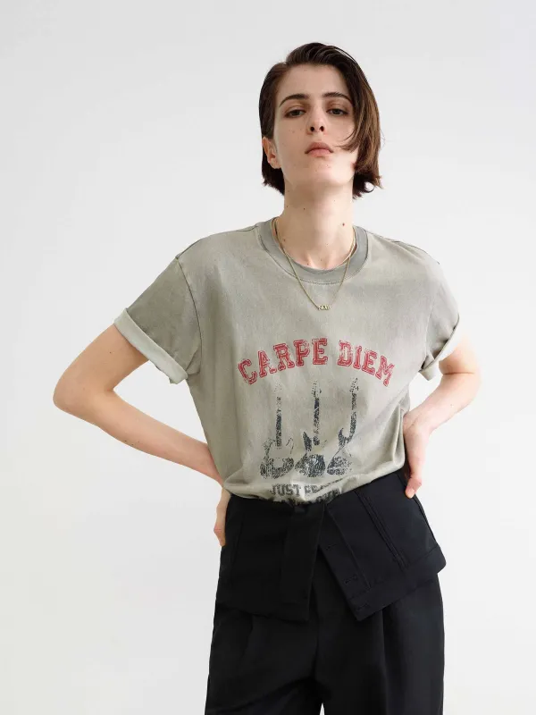 Distressed Collar Cotton T-shirt sold by Mo&Co