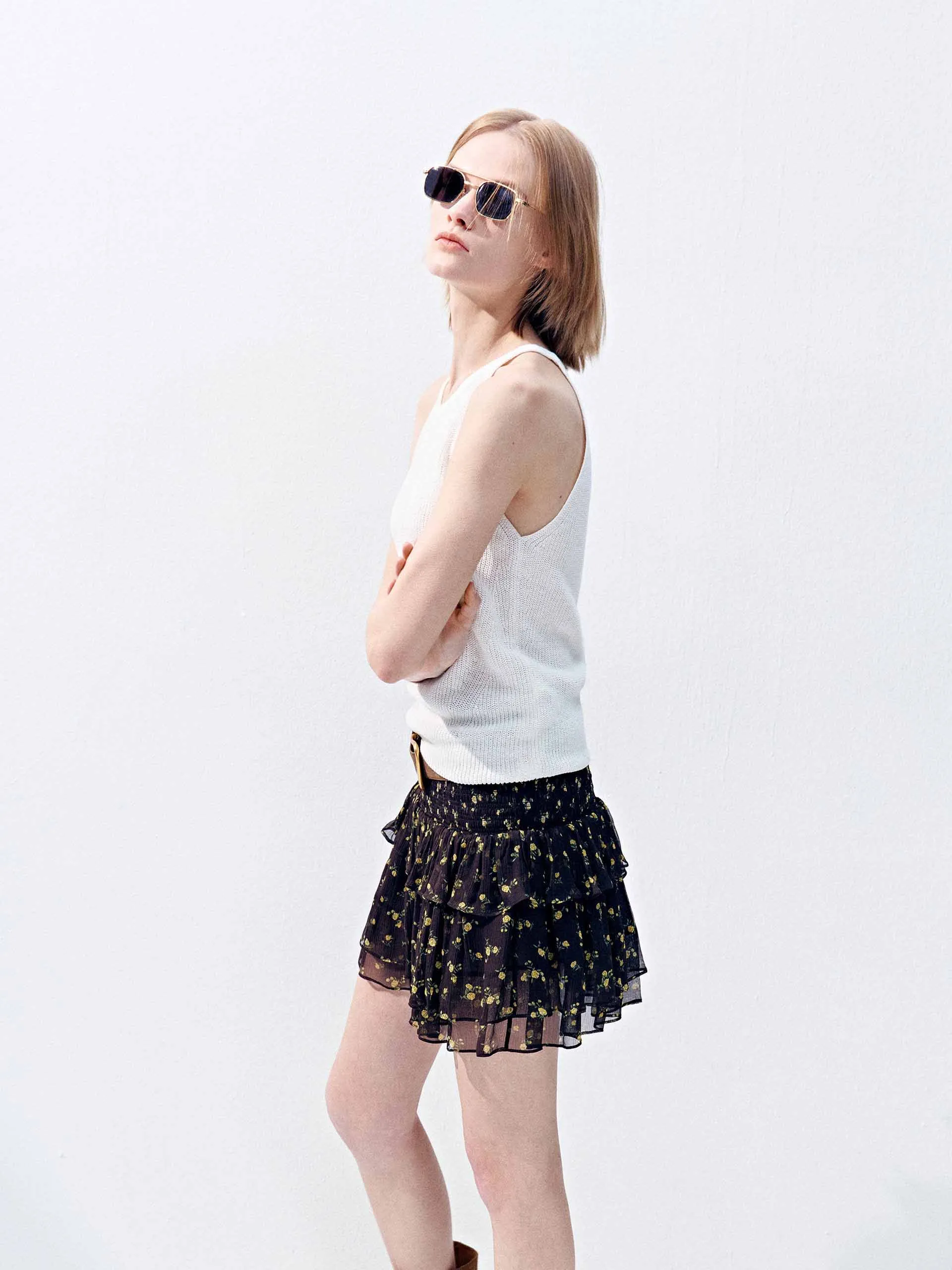Floral Tiered Ruffled Mini Skirt sold by Mo&Co product image thumbnail 5