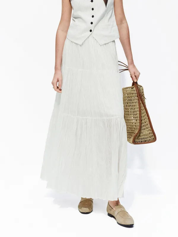 Tiered Elastic Waist Maxi Skirt made by Mo&Co