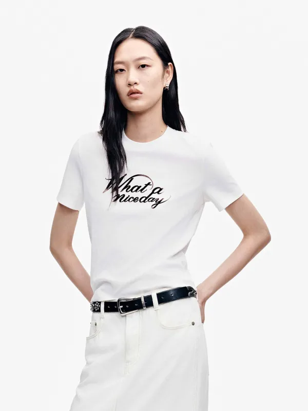 Cotton Blend Letter T-shirts made by Mo&Co