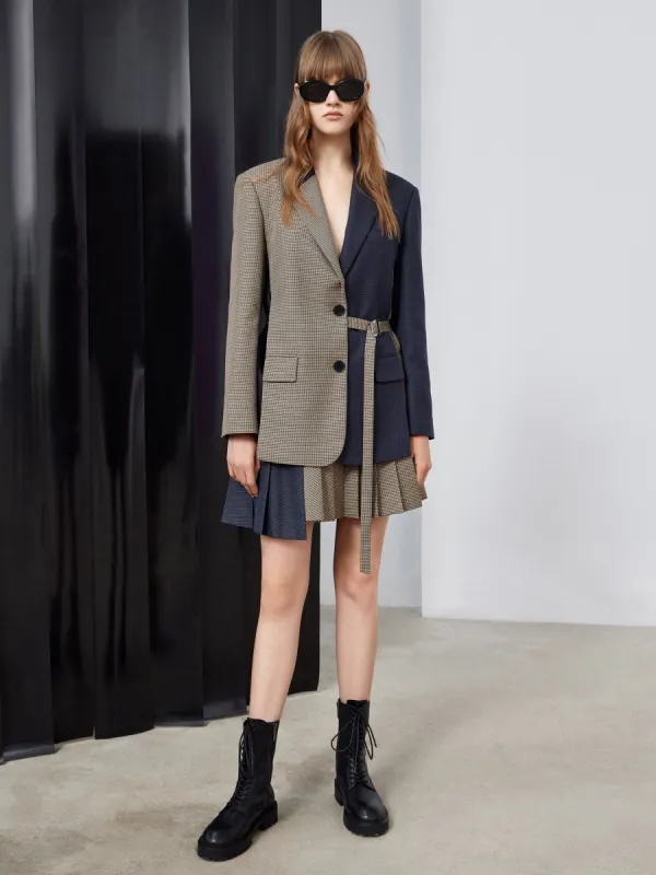 Asymmetric Houndstooth Pleated Skirt sold by Mo&Co