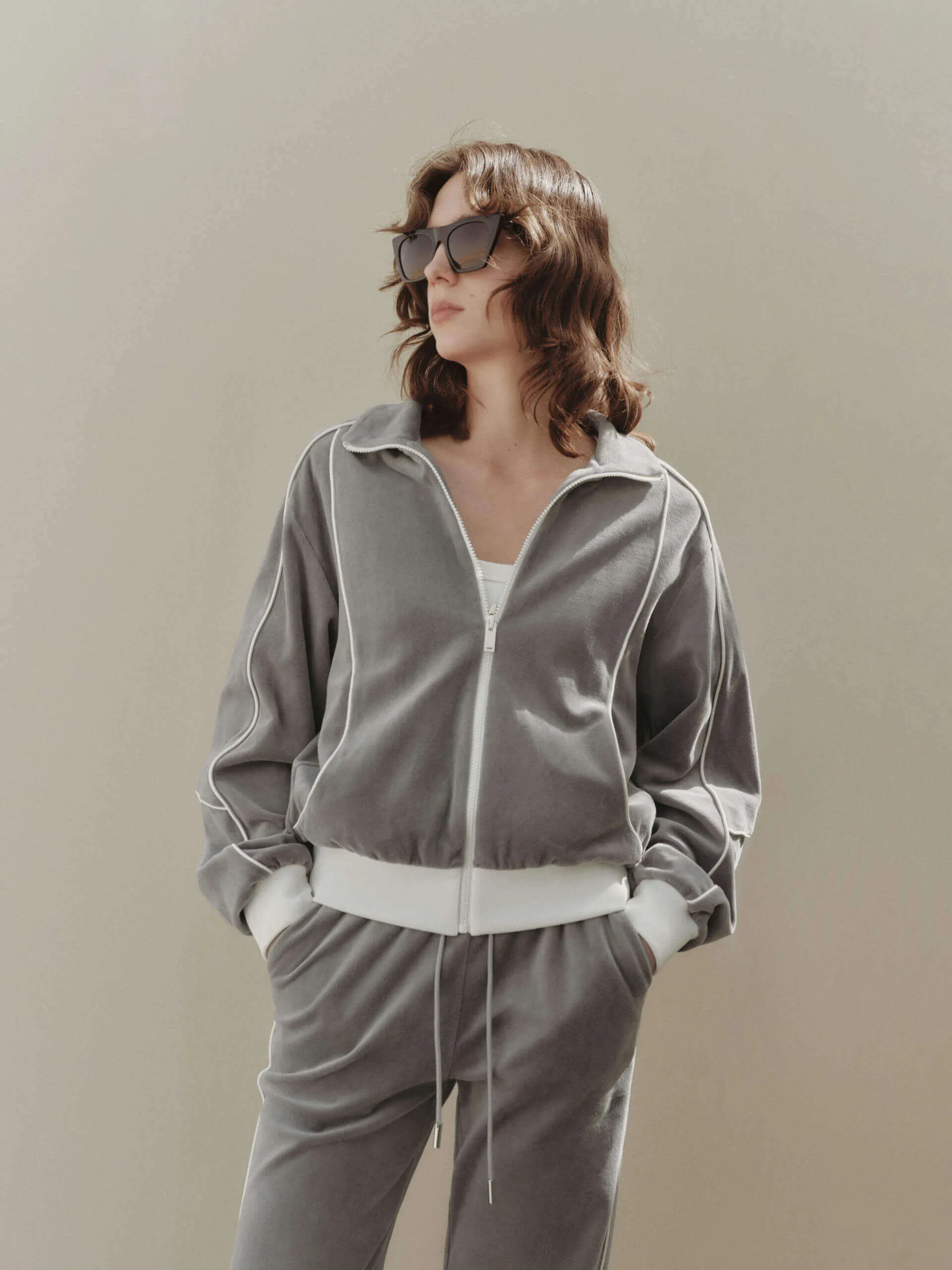 Contrast Seam Zipped Jacket sold by Mo&Co